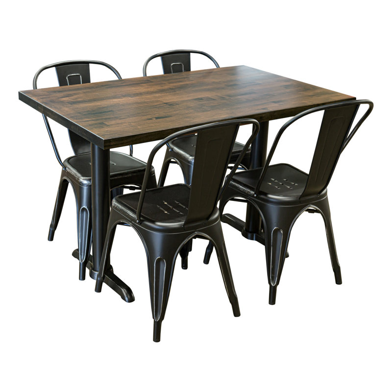 4 - Person Solid Wood Top Double Pedestal Dining Set, Black, Brown 