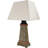 Wallach 30" Natural Slate Outdoor Table Lamp with White Shade and Copper Accents