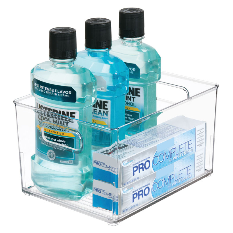 iDesign Small Plastic Bathroom Storage Bin with Handles - Clear, 9.40