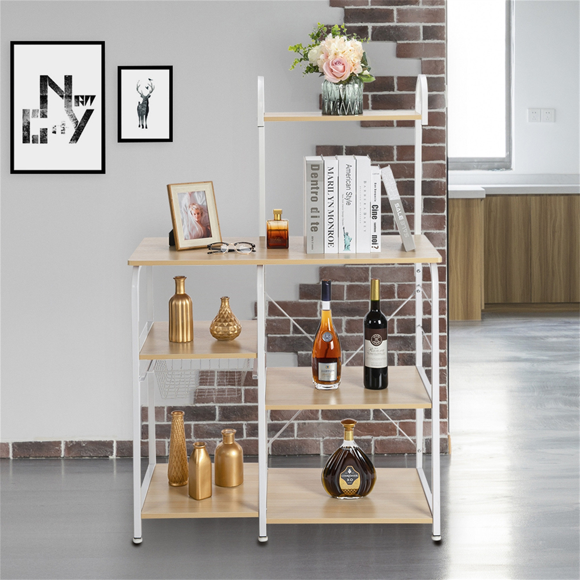 Ebern Designs Light Beige Kitchen Baker's Rack Utility Storage Shelf 35 ...