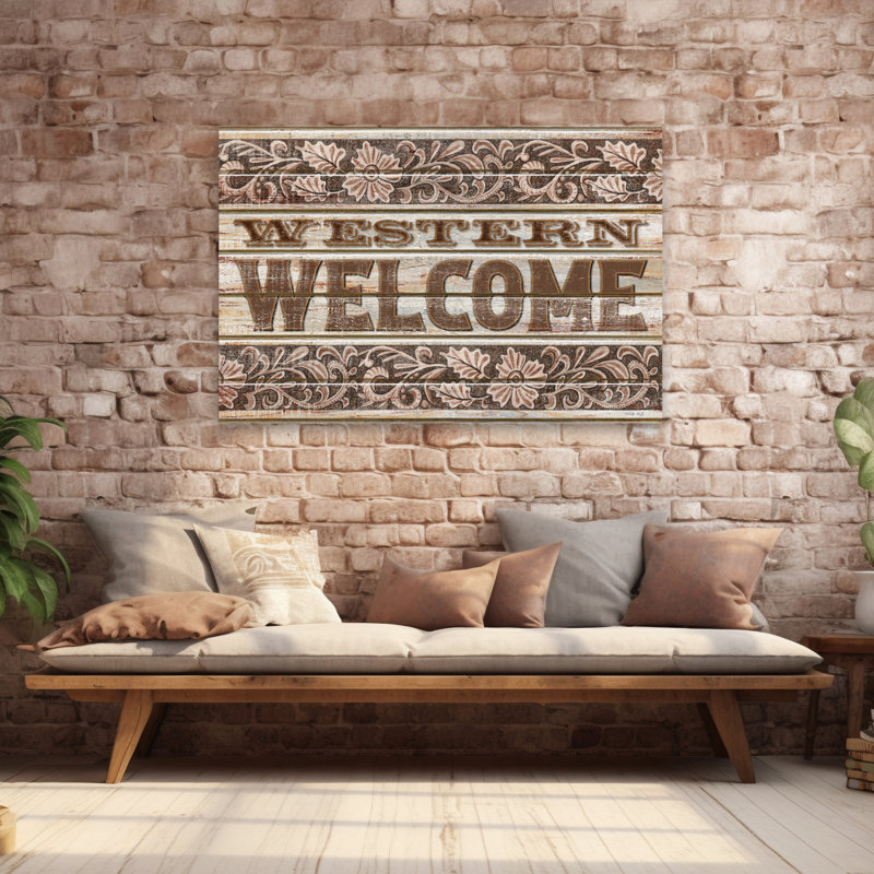 «Western Welcome», art typographique «Western Western Welcome» contemporain, H 60 po x l 40 po