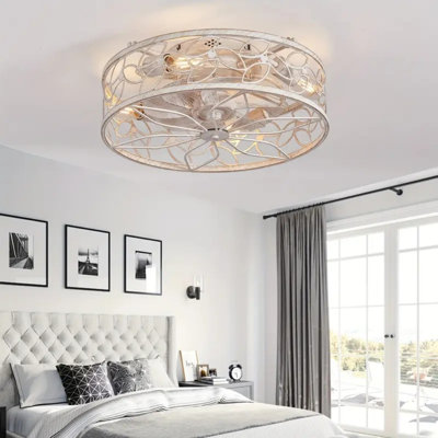 Ventilateur de plafond blanc en cage de 18 pouces, fonctionnement silencieux, télécommande, style industriel pour le salon, la chambre à coucher et la cuisine