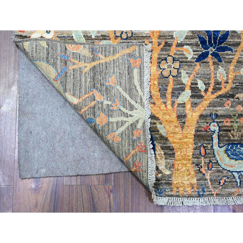 Tapis oriental en laine pure 3 pi 2 po x 5 pi gris Peshawar noué à la main B1B25099217A47B8A12C8DC60A84D57B