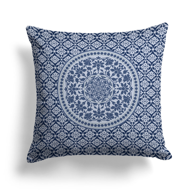 Light Blue and White Faux Suede Reversible Throw Pillow