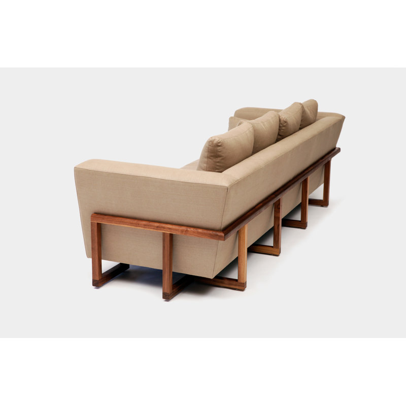 LRG Velvet Sofa, Driftwood Natural, Left Side Tray, Walnut