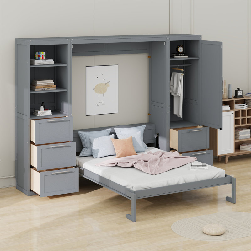Lit escamotable Murphy avec placard, tiroirs et tablettes