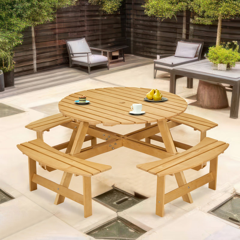 Table de pique-nique d'extérieur pour 8 personnes, Naturel