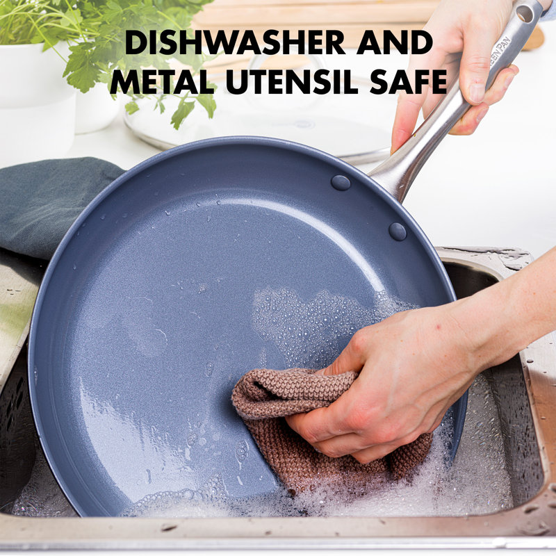 Gray Aluminum Ceramic Nonstick Fry Pan Set with Stainless Steel Handles