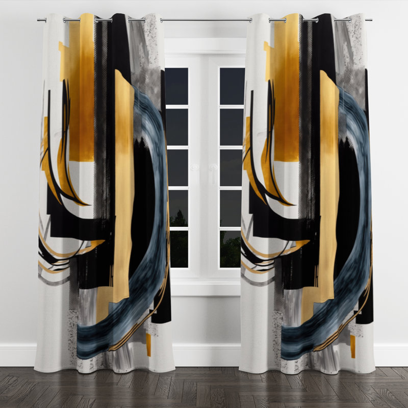 Rideau occultant à œillets Glam Gold and Black Expression II - abstrait, l 52 po x L 90 po, Œillets argentés