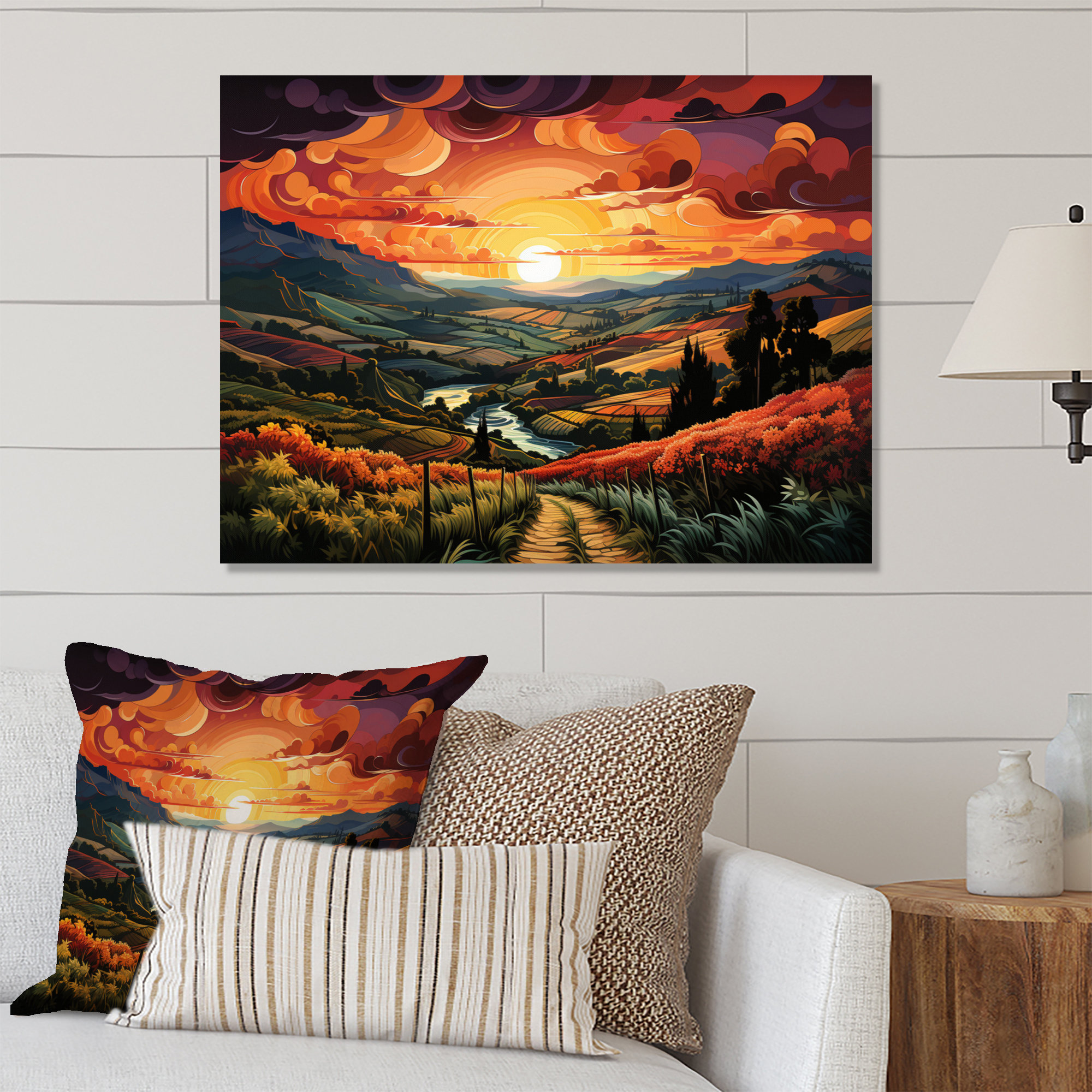 Millwood Pines Green Orange Vineyard Rows Of Ruby II - Farmhouse Metal ...