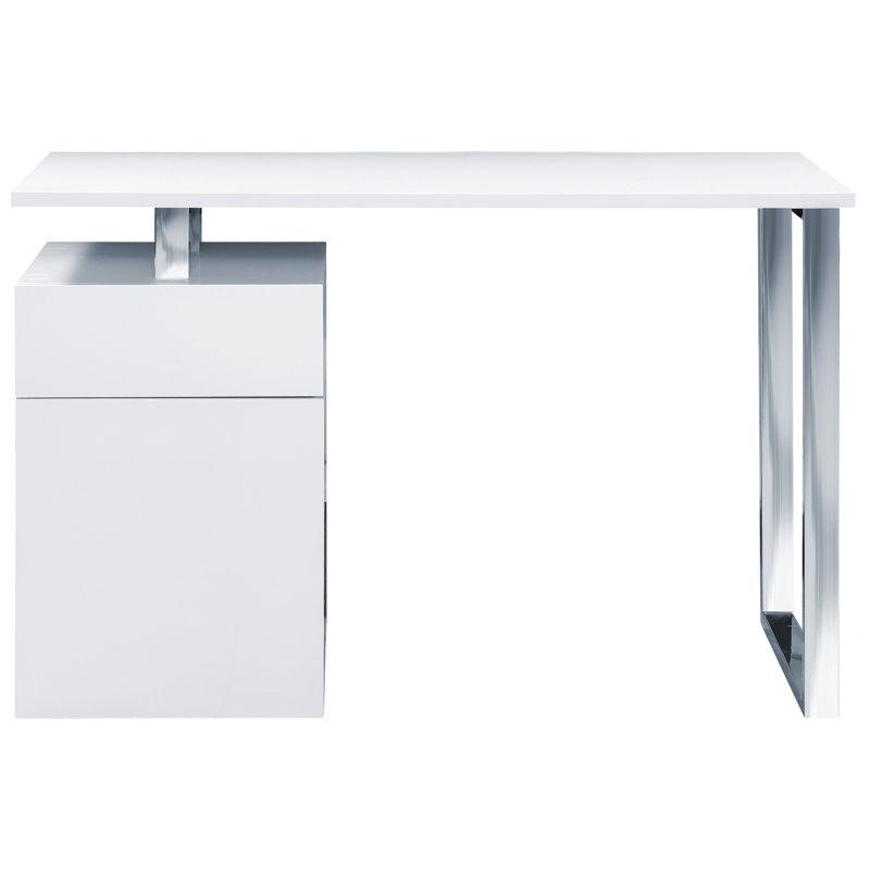 Computer Desk, Silver, Right, White