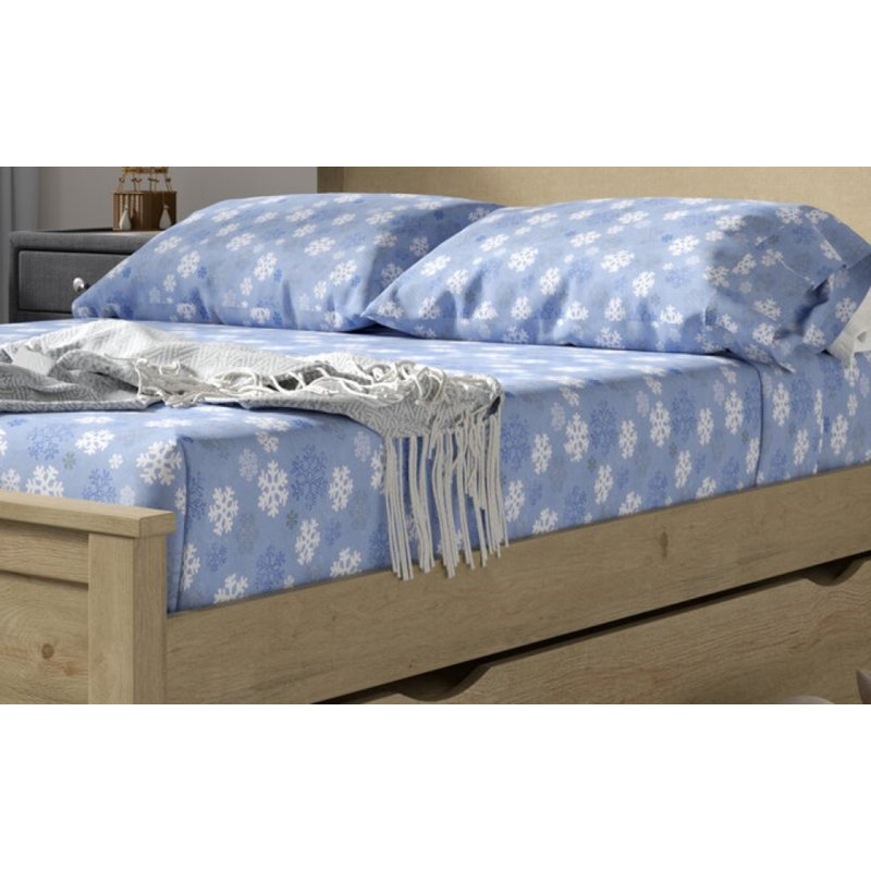 Twin Blue Snowflake Cotton Flannel Sheet Set