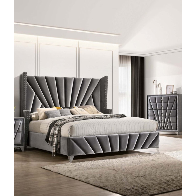 Lit à oreilles pour chambre à coucher 1pc (lit seulement), Grand, Gris
