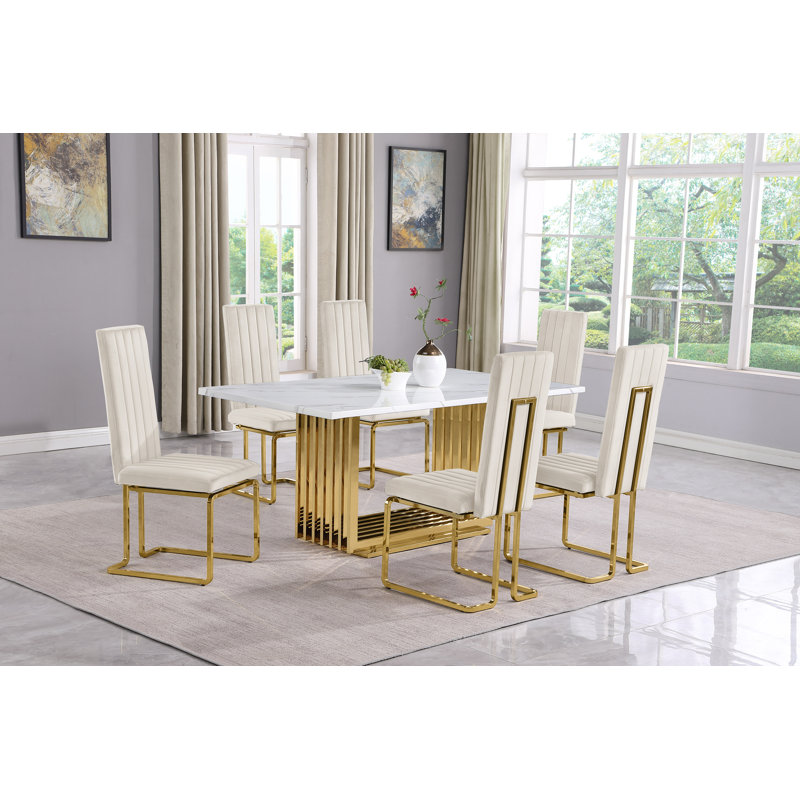 Ensemble de salle à manger Gagner, 7, Crème / doré, Or