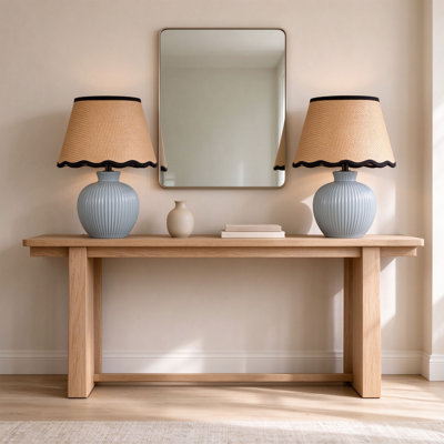 Lampe de table 12,9 "en céramique bleue avec abat-jour en rotin réglable, ampoule incluse