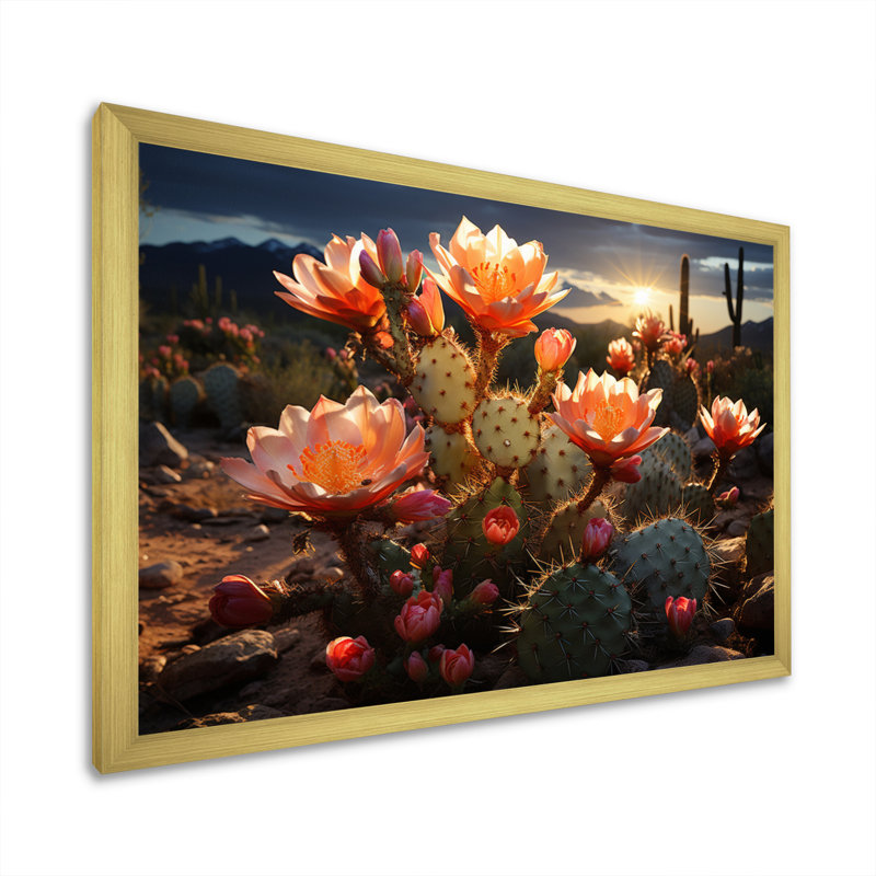 Corail vert cactus champ III - impression, H 30 po x l 40 po x P 1,5 po, Encadrement doré