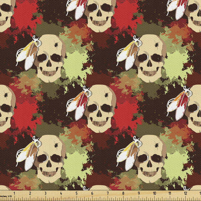 Getchell Skull with Feathers Tribe with Colourful Blood Splash Fabric