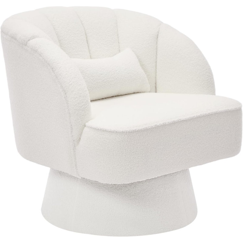 Upholstered Swivel Armchair, Beige Teddy, Beige