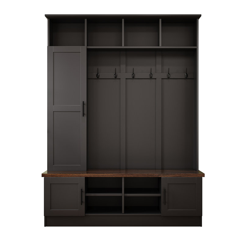 On-trend Versatile 3-In-1 Hall Tree With 6 Hooks, Black/Dark Walnut