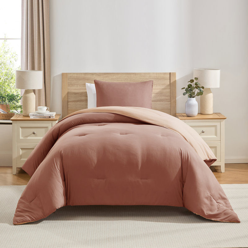 Ultra Soft Modern Reversible 2 Piece Comforter Set, Twin Comforter + 1 Standard Sham, Mocha Brown/Ivory Cream