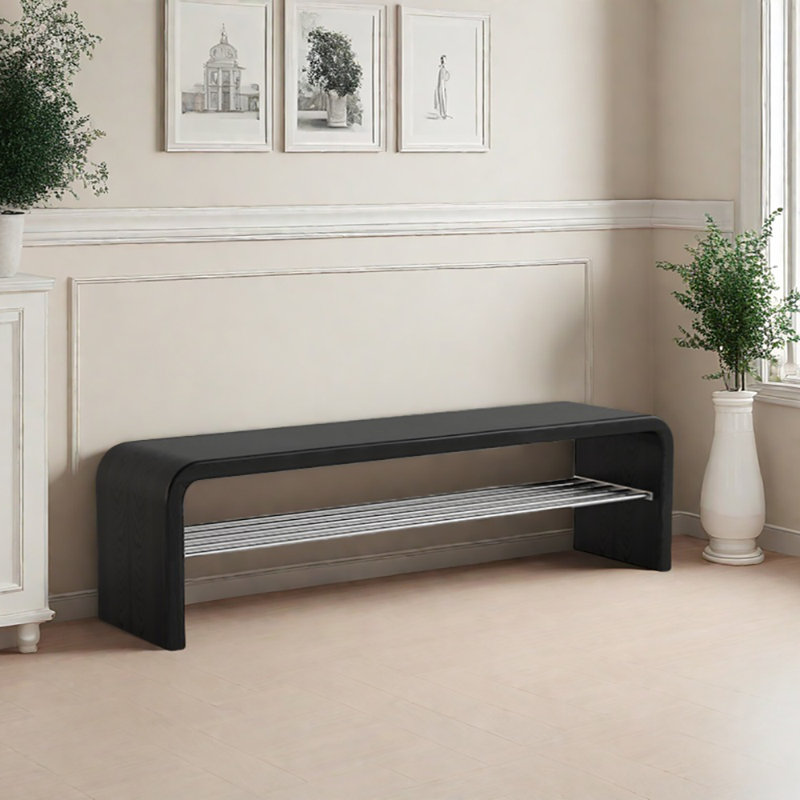 63in Shoe Storage Bench, Black