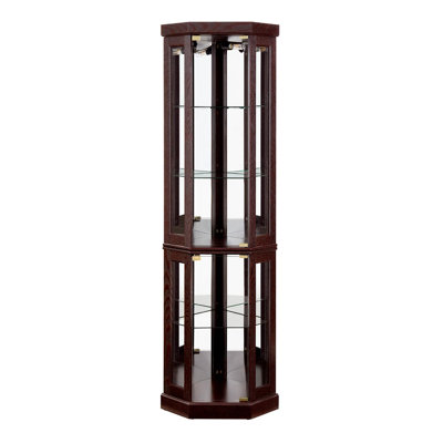 Corner Glass Cabinet Lighted Curio Cabinet Corner Display Case For Living Room, Curio Cabinet, Antique Collection, Wine,Bar Glass Storage Light Includ