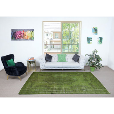 6.6x9.4 Ft Green Color Handmade Turkish Area Rug for Living Room
