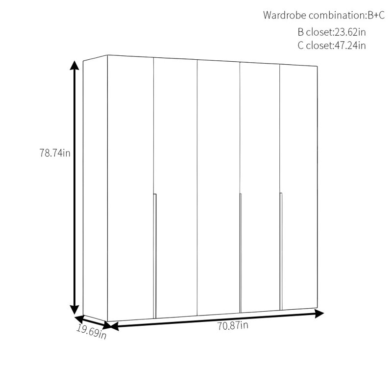Armoire simple en noyer moderne, H 78,74 po x l 70,87 po x P 19,69 po