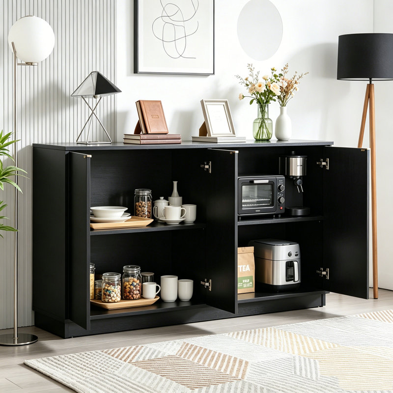 Buffet 63 "à rayures verticales avec rangement, Black