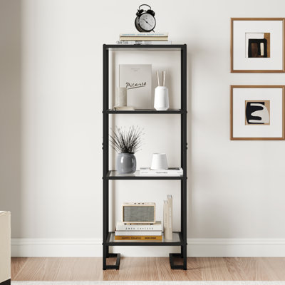 4-tier Glass Bookshelf, Tempered Glass Display Shelf, Modern Open Shelf Bookshelf, Slim Shelving Unit Bookcase For Living Room, Home Office, Bedroom,