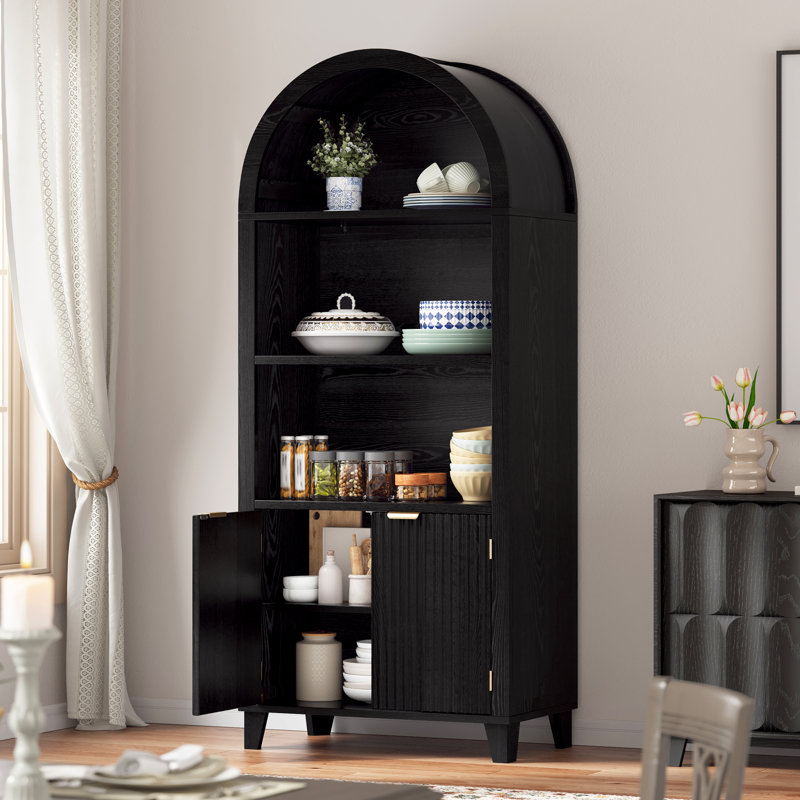 Bibliothèque arquée à 5 niveaux avec tablettes réglables, étagères de rangement polyvalentes, Noir