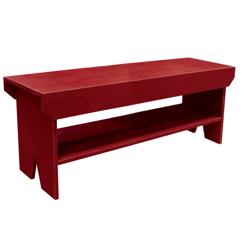 Banc de rangement en bois massif Wray, Vieux rouge