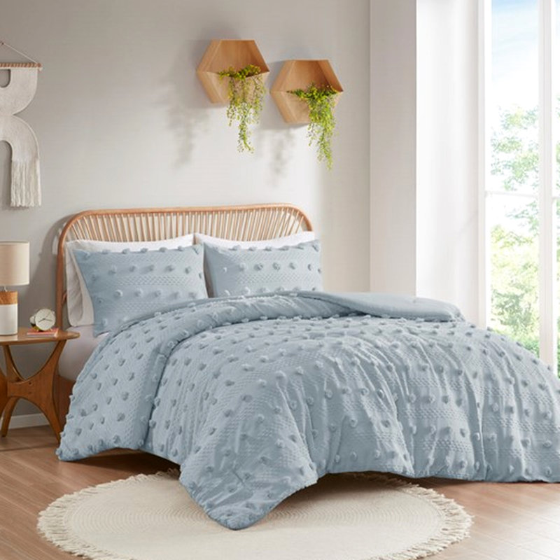 Édredon pour lit double / grand lit bleu avec 2 taies décoratives, conception innovante pour le revers et les taies décoratives
