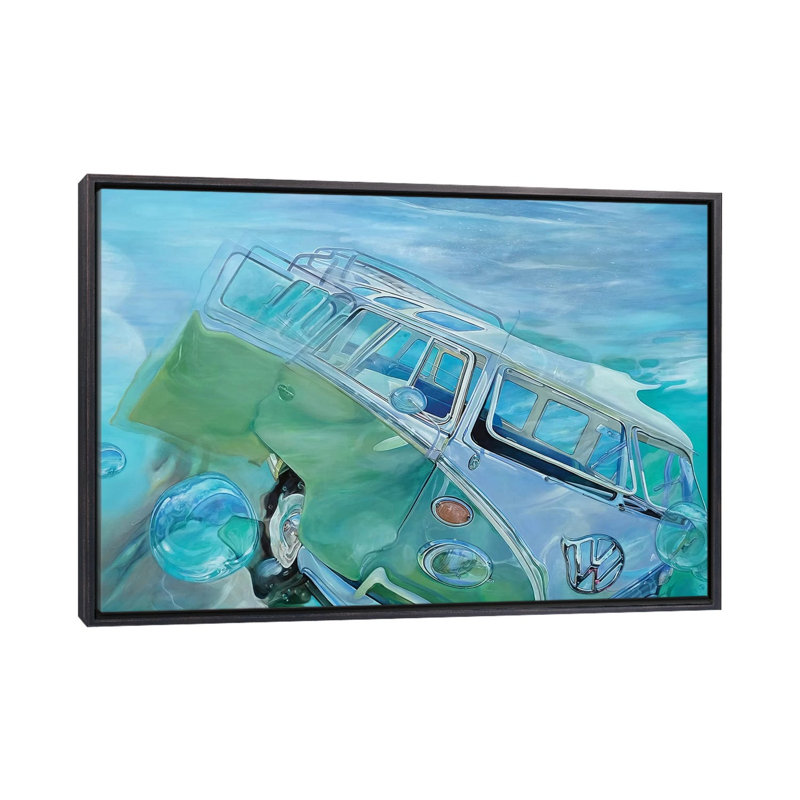 Impression « trip op » par Marcello Petisci, Pas de tapis, Toile avec cadre noir patiné, H 26 po x l 40 po x 1,5 po