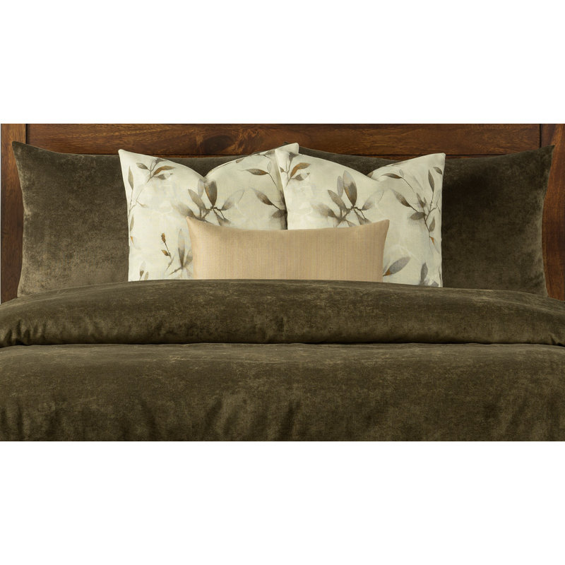 Padma Velvet Duvet Cover and Insert Set, Dark Moss, Queen Duvet Cover/Insert