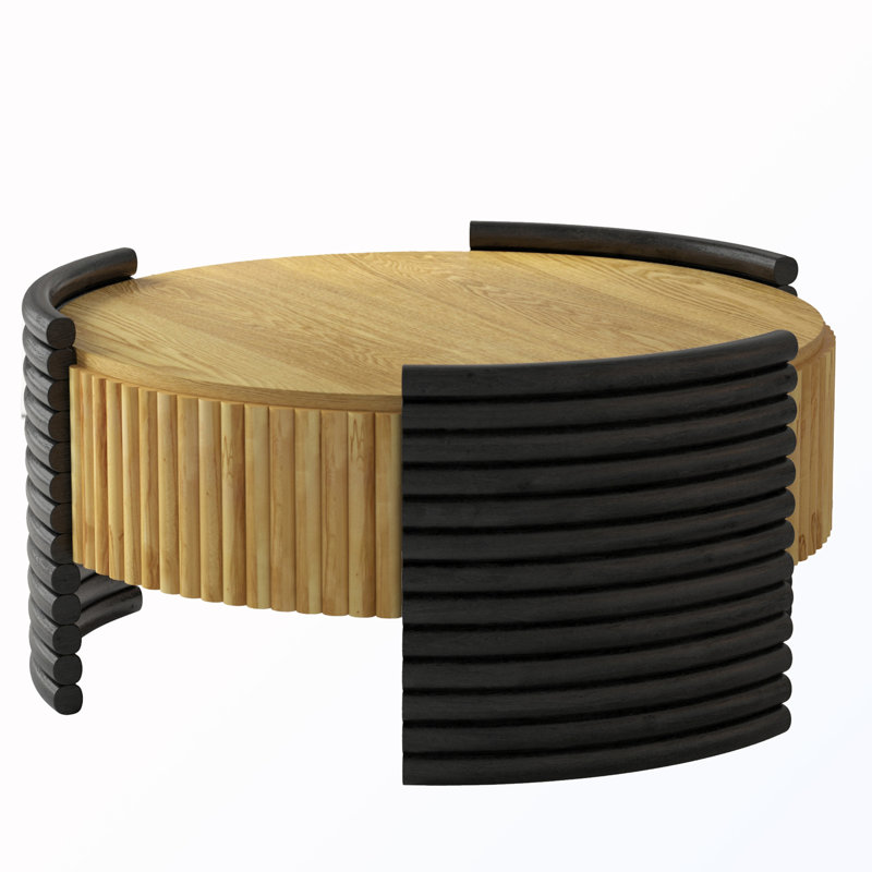 Table basse rayée avec rangement rabattable, Natural Top/Black Base