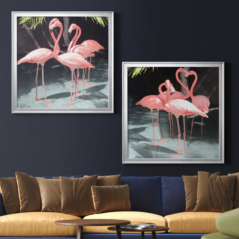 Flamingo Inlet I - ensemble de 2 reproductions d'art graphique, H 22,5 po x l 45 po x P 1,5 po, Toile encadrée argentée