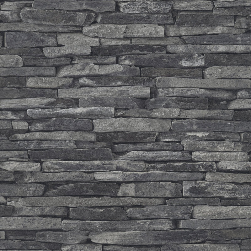 The Bricks and More Rocky Retreat Motif 10.05m x 53cm Matte Wallpaper Roll, Silver Grey