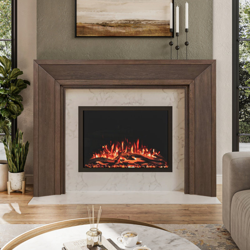 Modern Ember Everly Wood Fireplace Mantel Surround Kit in White | 56" x 42" Opening | 54", Umber, 72"