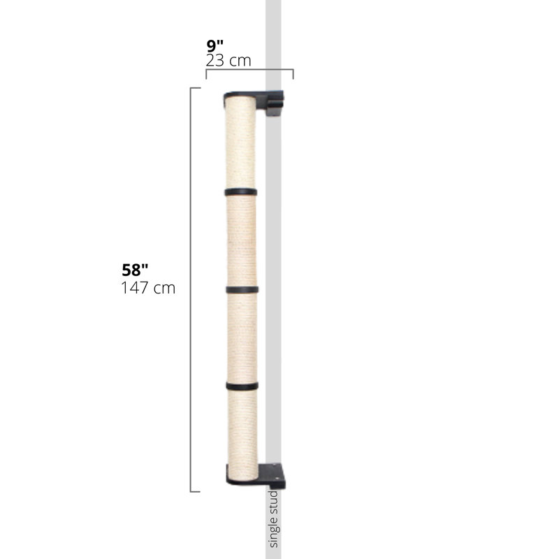 Deveraux Cat Scratching Post Wall Mounted Multiple Sizes, Onyx, 58" H x 9" W x 11" D