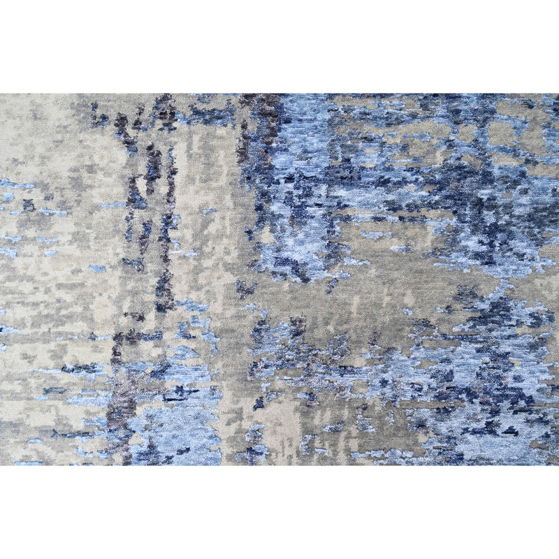 Tapis rectangulaire gris / bleu / noir / crème, Rectangle 9 pi x 12 pi