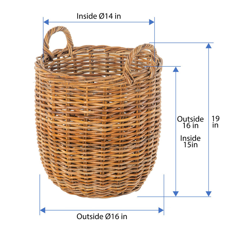 Lacak Round Rattan Decorative Storage Basket with Handles, Large, 40 qt