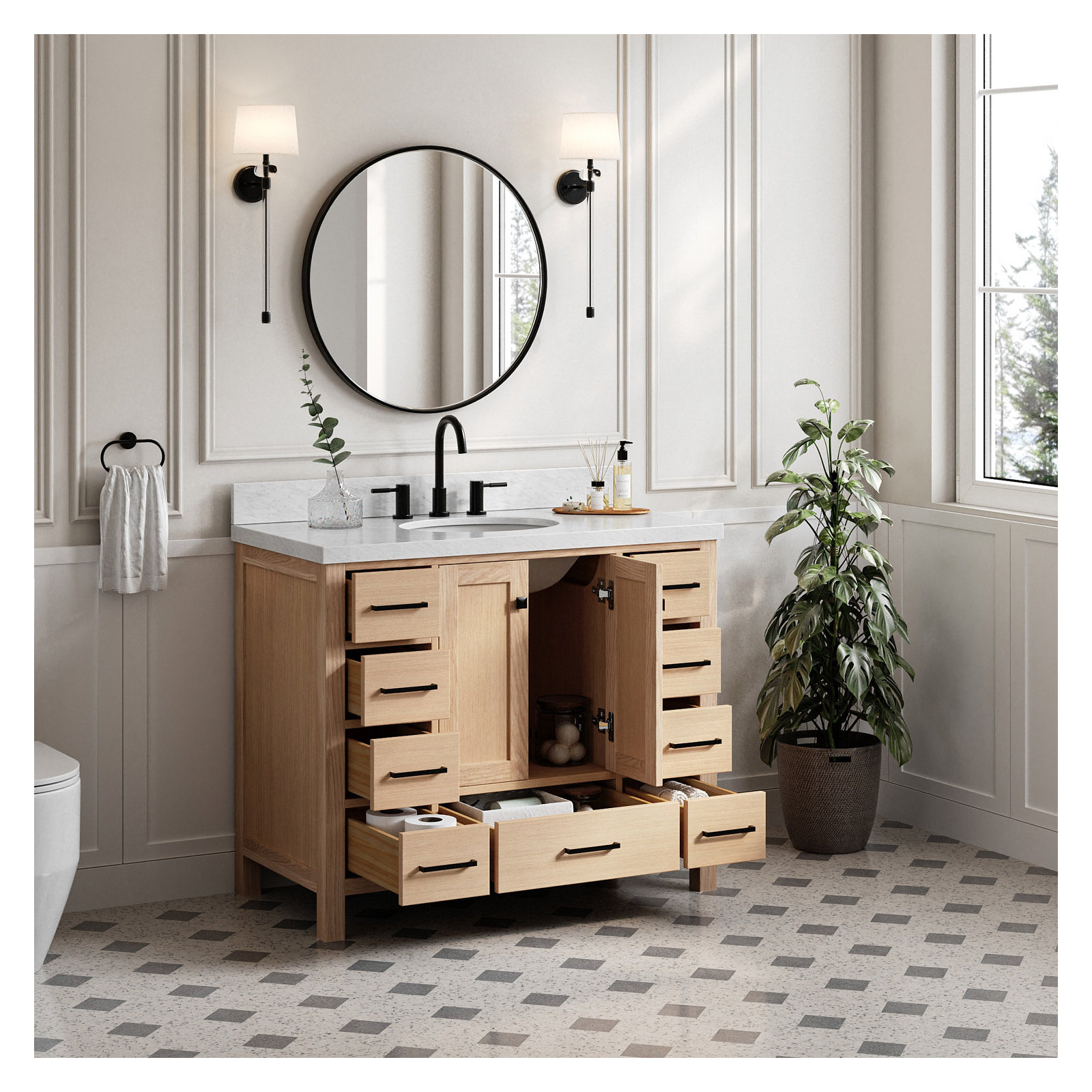 Cambridge 43'' Single Bathroom Vanity, Oak / Matte Black