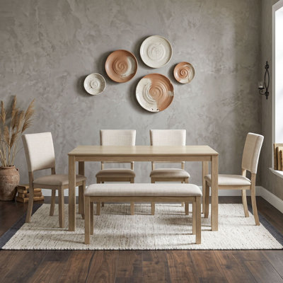 Rectangular Wood Dining Table Set with Upholstered Bench and Chairs