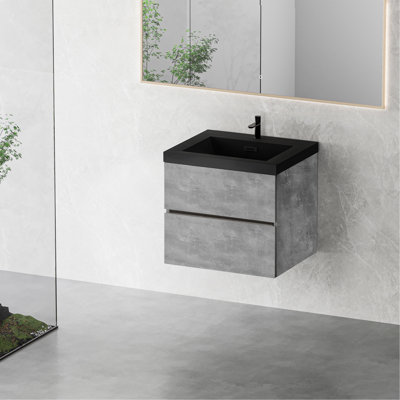 Meuble-lavabo flottant 24 po avec lavabo, meuble-lavabo mural avec lavabo à quartz noir et tiroirs à fermeture en douceur entièrement assemblés