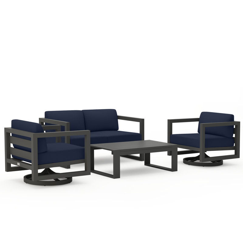 Avion 4 Piece Loveseat Set With Swivel, Spectrum Indigo Sunbrella®, Slate