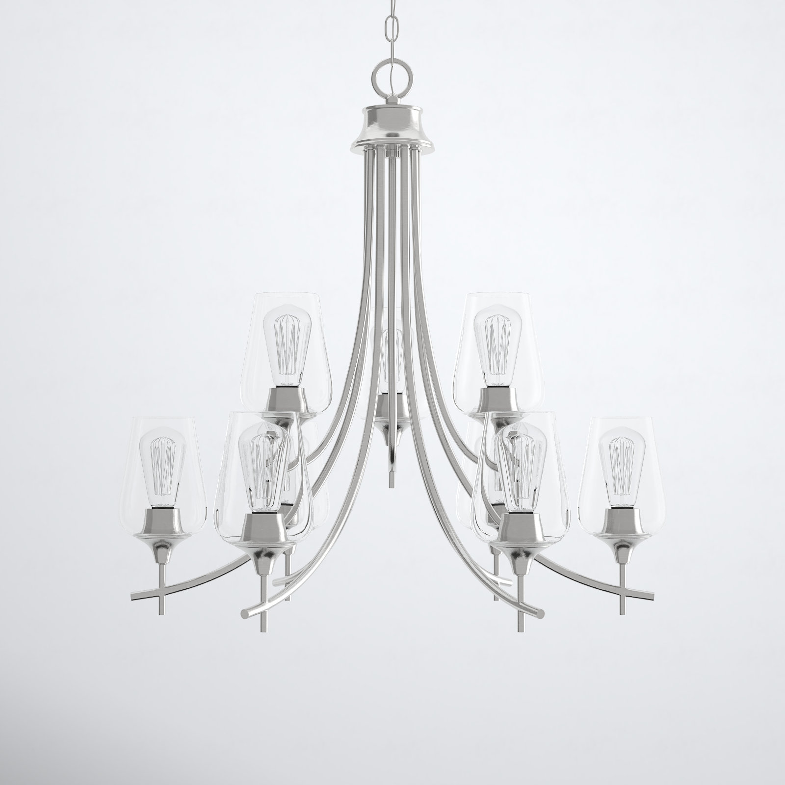 9 - Light Dimmable Tiered Chandelier, Satin Nickel
