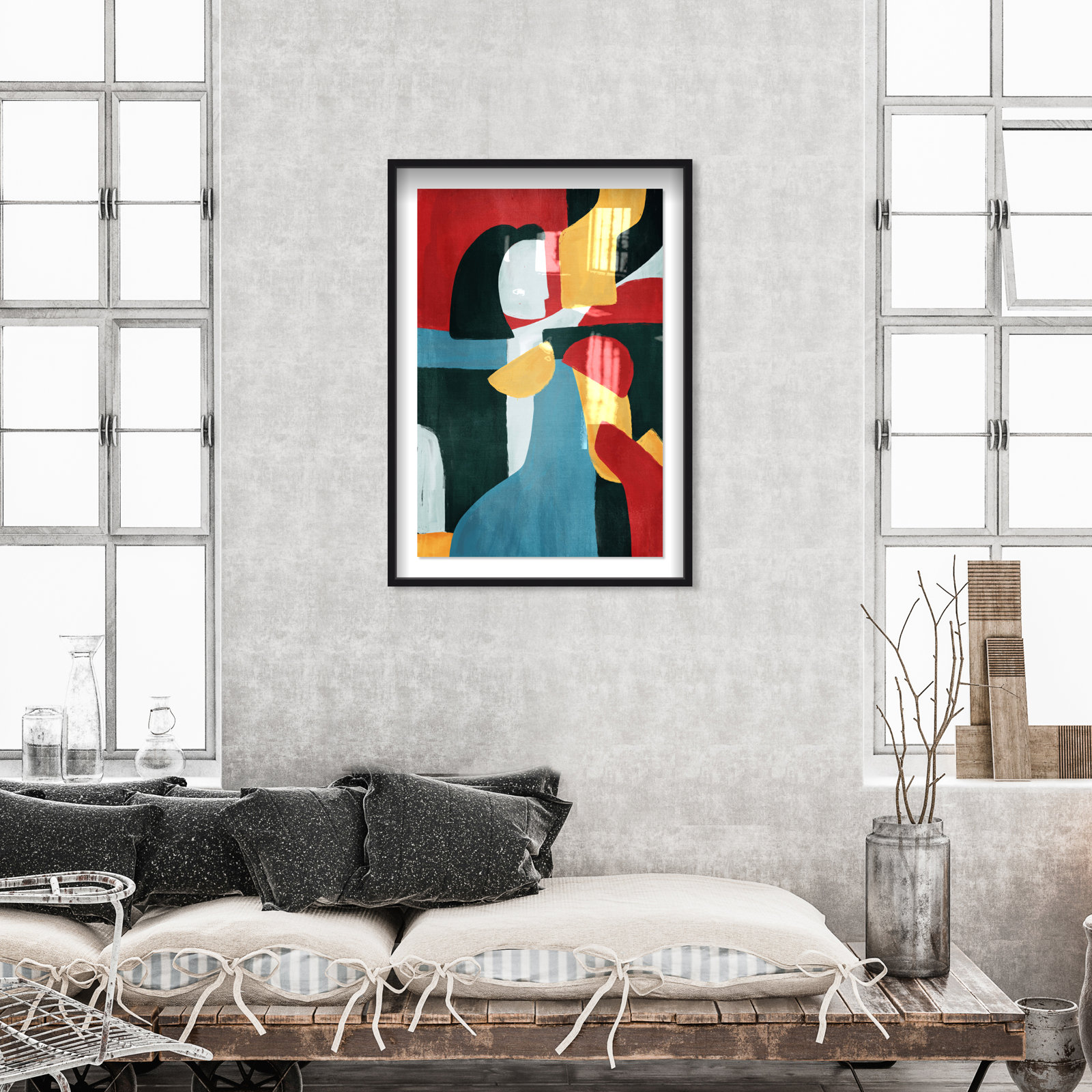 Colorful Abstract Couple, Black, 46" H x 31" W