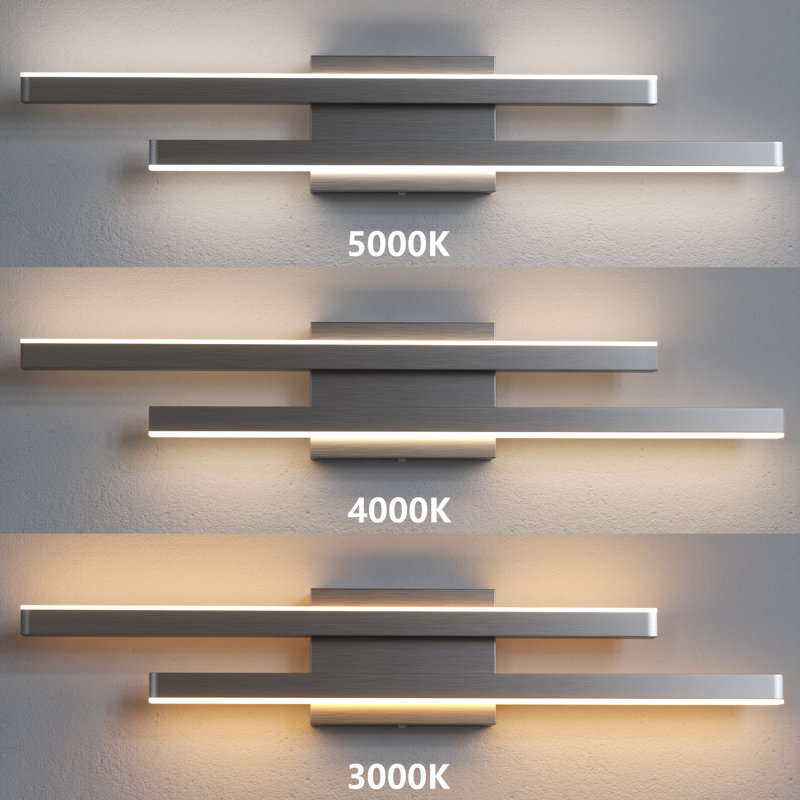 2-Light Dimmable LED Nickel Wrought Iron 3000K/4000K/5000K 3CCT Adjustable Vanity Light, Polished Nickel