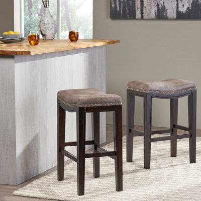 Studded Counter Stool Of 2 - Wood Frame, Grey Fabric Seating, Foldable For Outdoor Storage, Suitable Bar Or Bistro, 18.47 In Depth, 12.2 Width, 25.89 Height And Compact, Bistro Bar, Deep, Wide,
